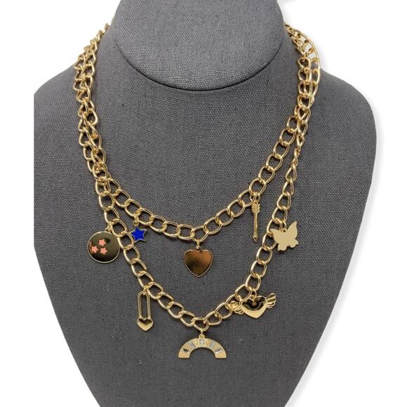 BP Chunky Layered Gold Charm Necklace Rainbow Heart Stars Arrow NWT $15 MSRP - Picture 2 of 4